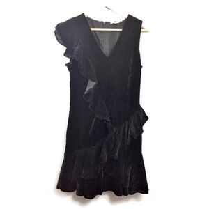 Scripted Black Velvet Ruffle Asymmetrical Dress